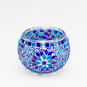 theelichthouder blauw 9 cm op witte achtergrond